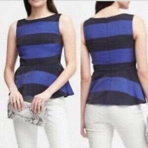 NWT Banana Republic Peplum Blue Stripe Top Size 2 Petite